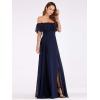 image:imageEverPretty Womens Elegant Off The Shoulder Side Split Flowy Chiffon Maxi Bridesmaid Dress Formal Wedding Guest Dresses 0968Navy