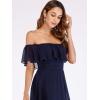 image:imageEverPretty Womens Elegant Off The Shoulder Side Split Flowy Chiffon Maxi Bridesmaid Dress Formal Wedding Guest Dresses 0968Navy