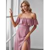 image:imageEverPretty Womens Elegant Off The Shoulder Side Split Flowy Chiffon Maxi Bridesmaid Dress Formal Wedding Guest Dresses 0968Orchid