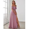 image:imageEverPretty Womens Elegant Off The Shoulder Side Split Flowy Chiffon Maxi Bridesmaid Dress Formal Wedding Guest Dresses 0968Orchid