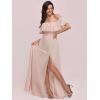 image:imageEverPretty Womens Elegant Off The Shoulder Side Split Flowy Chiffon Maxi Bridesmaid Dress Formal Wedding Guest Dresses 0968Pink