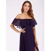 image:imageEverPretty Womens Elegant Off The Shoulder Side Split Flowy Chiffon Maxi Bridesmaid Dress Formal Wedding Guest Dresses 0968Purple