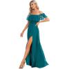image:imageEverPretty Womens Elegant Off The Shoulder Side Split Flowy Chiffon Maxi Bridesmaid Dress Formal Wedding Guest Dresses 0968Teal
