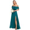 image:imageEverPretty Womens Elegant Off The Shoulder Side Split Flowy Chiffon Maxi Bridesmaid Dress Formal Wedding Guest Dresses 0968Teal