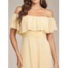 image:imageEverPretty Womens Elegant Off The Shoulder Side Split Flowy Chiffon Maxi Bridesmaid Dress Formal Wedding Guest Dresses 0968Yellow