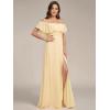 image:imageEverPretty Womens Elegant Off The Shoulder Side Split Flowy Chiffon Maxi Bridesmaid Dress Formal Wedding Guest Dresses 0968Yellow