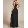 image:imageEverPretty Womens Glitter Sleeveless VNeck Formal Wedding Guest Dresses Sexy High Split Bodycon Prom Dress Evening GownBlack