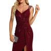 image:imageEverPretty Womens Glitter Sleeveless VNeck Formal Wedding Guest Dresses Sexy High Split Bodycon Prom Dress Evening GownBurgundy