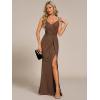 image:imageEverPretty Womens Glitter Sleeveless VNeck Formal Wedding Guest Dresses Sexy High Split Bodycon Prom Dress Evening GownCoffee