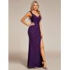 image:imageEverPretty Womens Glitter Sleeveless VNeck Formal Wedding Guest Dresses Sexy High Split Bodycon Prom Dress Evening GownDeep Purple
