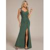 image:imageEverPretty Womens Glitter Sleeveless VNeck Formal Wedding Guest Dresses Sexy High Split Bodycon Prom Dress Evening GownEucalyptus Green
