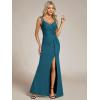 image:imageEverPretty Womens Glitter Sleeveless VNeck Formal Wedding Guest Dresses Sexy High Split Bodycon Prom Dress Evening GownTeal