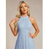 image:imageEverPretty Womens Sexy Halter Neck Pleated Sleeveless HiLo Chiffon Spring Wedding Guest Dress Cocktail Dresses 31926Ice Blue