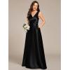 image:imageEverPretty Womens Spring Satin V Neck Formal Wedding Guest Dress Floor Length Empire Waist Prom Dresses with PocketsBlack