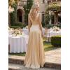 image:imageEverPretty Womens Spring Satin V Neck Formal Wedding Guest Dress Floor Length Empire Waist Prom Dresses with PocketsChampagne