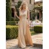 image:imageEverPretty Womens Spring Satin V Neck Formal Wedding Guest Dress Floor Length Empire Waist Prom Dresses with PocketsChampagne
