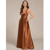 image:imageEverPretty Womens Spring Satin V Neck Formal Wedding Guest Dress Floor Length Empire Waist Prom Dresses with PocketsCopper