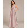 image:imageEverPretty Womens Spring Satin V Neck Formal Wedding Guest Dress Floor Length Empire Waist Prom Dresses with PocketsMauve