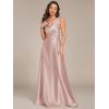 image:imageEverPretty Womens Spring Satin V Neck Formal Wedding Guest Dress Floor Length Empire Waist Prom Dresses with PocketsMauve