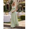 image:imageEverPretty Womens Spring Satin V Neck Formal Wedding Guest Dress Floor Length Empire Waist Prom Dresses with PocketsMint Green