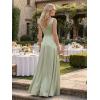 image:imageEverPretty Womens Spring Satin V Neck Formal Wedding Guest Dress Floor Length Empire Waist Prom Dresses with PocketsMint Green
