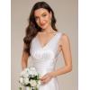 image:imageEverPretty Womens Spring Satin V Neck Formal Wedding Guest Dress Floor Length Empire Waist Prom Dresses with PocketsWhite