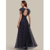 image:imageEverPretty Womens Spring Summer Bridesmaid Dress Flowy Chiffon A Line Short Sleeve Back Cutout Formal Dresses 01819Navy Blue Polka Dots