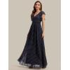 image:imageEverPretty Womens Spring Summer Bridesmaid Dress Flowy Chiffon A Line Short Sleeve Back Cutout Formal Dresses 01819Navy Blue Polka Dots