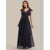 image:imageEverPretty Womens Spring Summer Bridesmaid Dress Flowy Chiffon A Line Short Sleeve Back Cutout Formal Dresses 01819Navy Blue Polka Dots