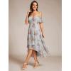 image:imageEverPretty Womens Summer Cold Shoulder HiLo Asymmetrical Hem Flowy Chiffon Short Wedding Guest Dress 02103Amber Bloom