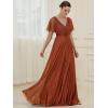 image:imageEverPretty Womens Summer Glitter Formal Dresses Evening Gown V Neck Short Sleeves Floor Length Mother of Bride Dress 50159Burnt Orange