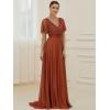 image:imageEverPretty Womens Summer Glitter Formal Dresses Evening Gown V Neck Short Sleeves Floor Length Mother of Bride Dress 50159Burnt Orange