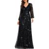 image:imageEver Pretty Womens Elegant Formal Evening Dresses V Neck ALine Floor Length Long Sleeves Sequin Holiday Party DressBlack