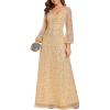 image:imageEver Pretty Womens Elegant Formal Evening Dresses V Neck ALine Floor Length Long Sleeves Sequin Holiday Party DressGold