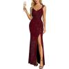 image:imageEverPretty Womens Glitter Sleeveless VNeck Formal Wedding Guest Dresses Sexy High Split Bodycon Prom Dress Evening GownBurgundy