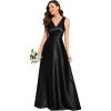 image:imageEverPretty Womens Spring Satin V Neck Formal Wedding Guest Dress Floor Length Empire Waist Prom Dresses with PocketsBlack