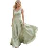 image:imageEverPretty Womens Spring Satin V Neck Formal Wedding Guest Dress Floor Length Empire Waist Prom Dresses with PocketsMint Green