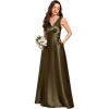 image:imageEverPretty Womens Spring Satin V Neck Formal Wedding Guest Dress Floor Length Empire Waist Prom Dresses with PocketsOlive Green