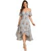 image:imageEverPretty Womens Summer Cold Shoulder HiLo Asymmetrical Hem Flowy Chiffon Short Wedding Guest Dress 02103Amber Bloom