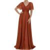 image:imageEverPretty Womens Summer Glitter Formal Dresses Evening Gown V Neck Short Sleeves Floor Length Mother of Bride Dress 50159Burnt Orange