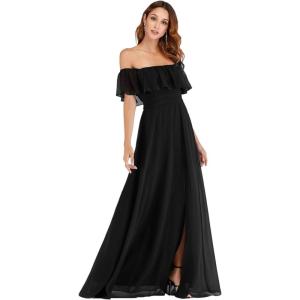 image:imageEverPretty Womens Elegant Off The Shoulder Side Split Flowy Chiffon Maxi Bridesmaid Dress Formal Wedding Guest Dresses 0968Black1