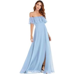 image:imageEverPretty Womens Elegant Off The Shoulder Side Split Flowy Chiffon Maxi Bridesmaid Dress Formal Wedding Guest Dresses 0968Blue