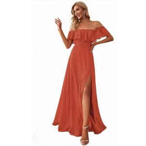 image:imageEverPretty Womens Elegant Off The Shoulder Side Split Flowy Chiffon Maxi Bridesmaid Dress Formal Wedding Guest Dresses 0968Burnt Orange
