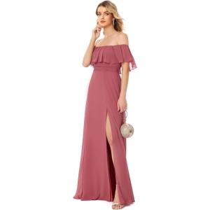 image:imageEverPretty Womens Elegant Off The Shoulder Side Split Flowy Chiffon Maxi Bridesmaid Dress Formal Wedding Guest Dresses 0968Cameo Brown