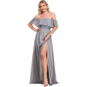 image:imageEverPretty Womens Elegant Off The Shoulder Side Split Flowy Chiffon Maxi Bridesmaid Dress Formal Wedding Guest Dresses 0968Gray1
