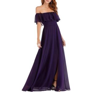 image:imageEverPretty Womens Elegant Off The Shoulder Side Split Flowy Chiffon Maxi Bridesmaid Dress Formal Wedding Guest Dresses 0968Purple