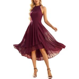 image:imageEverPretty Womens Sexy Halter Neck Pleated Sleeveless HiLo Chiffon Spring Wedding Guest Dress Cocktail Dresses 31926Burgundy
