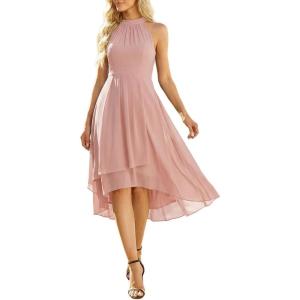 image:imageEverPretty Womens Sexy Halter Neck Pleated Sleeveless HiLo Chiffon Spring Wedding Guest Dress Cocktail Dresses 31926Pink