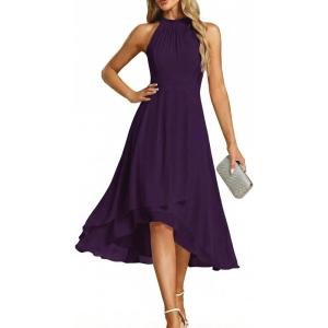 image:imageEverPretty Womens Sexy Halter Neck Pleated Sleeveless HiLo Chiffon Spring Wedding Guest Dress Cocktail Dresses 31926Purple