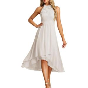 image:imageEverPretty Womens Sexy Halter Neck Pleated Sleeveless HiLo Chiffon Spring Wedding Guest Dress Cocktail Dresses 31926White